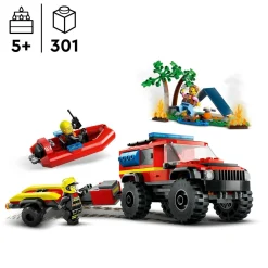 Lego city 60412 fuoristrada antincendio e gommone di salvataggio, camion dei pompieri giocattolo, giochi per bambini 5+ anni> Mattoncini