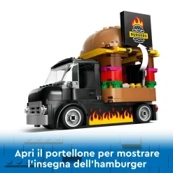 Lego city 60404 furgone degli hamburger giocattolo, veicolo per bambini 5+ anni, camion food truck con accessori e 2 minifigure><noscript><img width=
