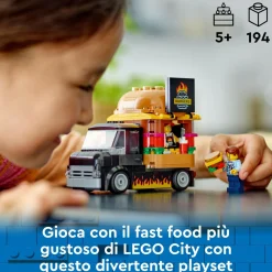 Lego city 60404 furgone degli hamburger giocattolo, veicolo per bambini 5+ anni, camion food truck con accessori e 2 minifigure><noscript><img width=