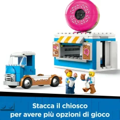 LEGO CITY 60452 furgone delle ciambelle giocattolo con 2 minifigure, giochi bambini 5+, veicolo con stand gastronomico mobile><noscript><img width=