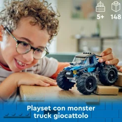 Lego city 60402 monster truck blu, veicolo giocattolo fuoristrada, giochi per bambini di 5+ anni con minifigure del pilota><noscript><img width=
