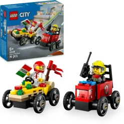 LEGO CITY 60458 pack veicoli da corsa: pizzaiolo contro pompiere, macchine giocattolo con 2 minifigure, giochi per bambini 5+> Mattoncini