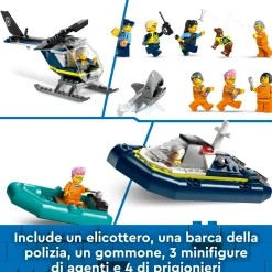 Lego city 60419 prigione sull’isola della polizia, giocattolo ricco di funzioni con elicottero, barca, gommone e 7 minifigure><noscript><img width=