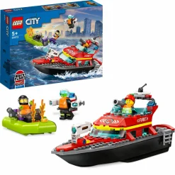 Lego city fire 60373 barca di soccorso antincendio dei vigili del fuoco, nave giocattolo, gommone e minifigure, idee regalo> Mattoncini