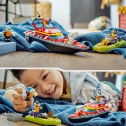 Lego city fire 60373 barca di soccorso antincendio dei vigili del fuoco, nave giocattolo, gommone e minifigure, idee regalo> Mattoncini