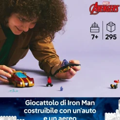 LEGO SUPER HEROES Lego marvel 76310 auto di iron man car e black panther contro hulk rosso, macchina giocattolo, aereo e 3 minifigure, bambini7+><noscript><img width=