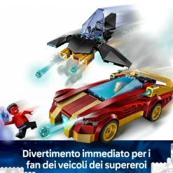 LEGO SUPER HEROES Lego marvel 76310 auto di iron man car e black panther contro hulk rosso, macchina giocattolo, aereo e 3 minifigure, bambini7+><noscript><img width=