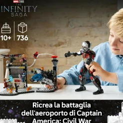 LEGO SUPER HEROES Lego marvel 76314 azione di battaglia captain america: civil war, 8 minifigure avengers e aereo giocattolo quinjet, bambini 10+><noscript><img width=