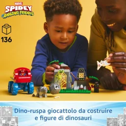 LEGO SUPER HEROES Lego marvel 11199 team spidey: salvataggio su dino-ruspa, giochi bambini 4+ con dinosauri giocattolo e veicoli da supereroi> Mattoncini