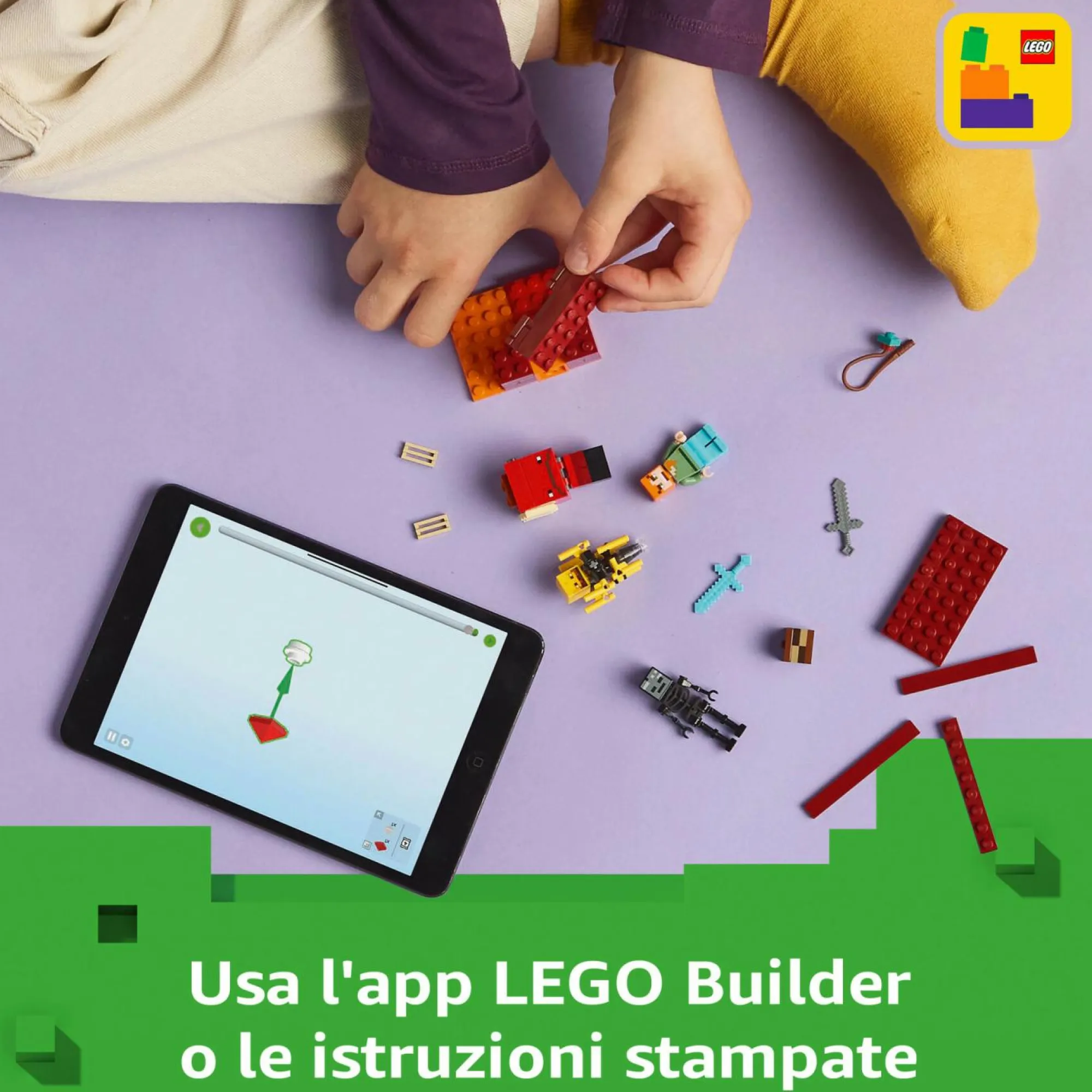 MINECRAFT Lego 21266 battaglia sul ponte del nether, gioco d’avventura bambini 6+ con funzioni e 4 personaggi dal videogioco> Mattoncini