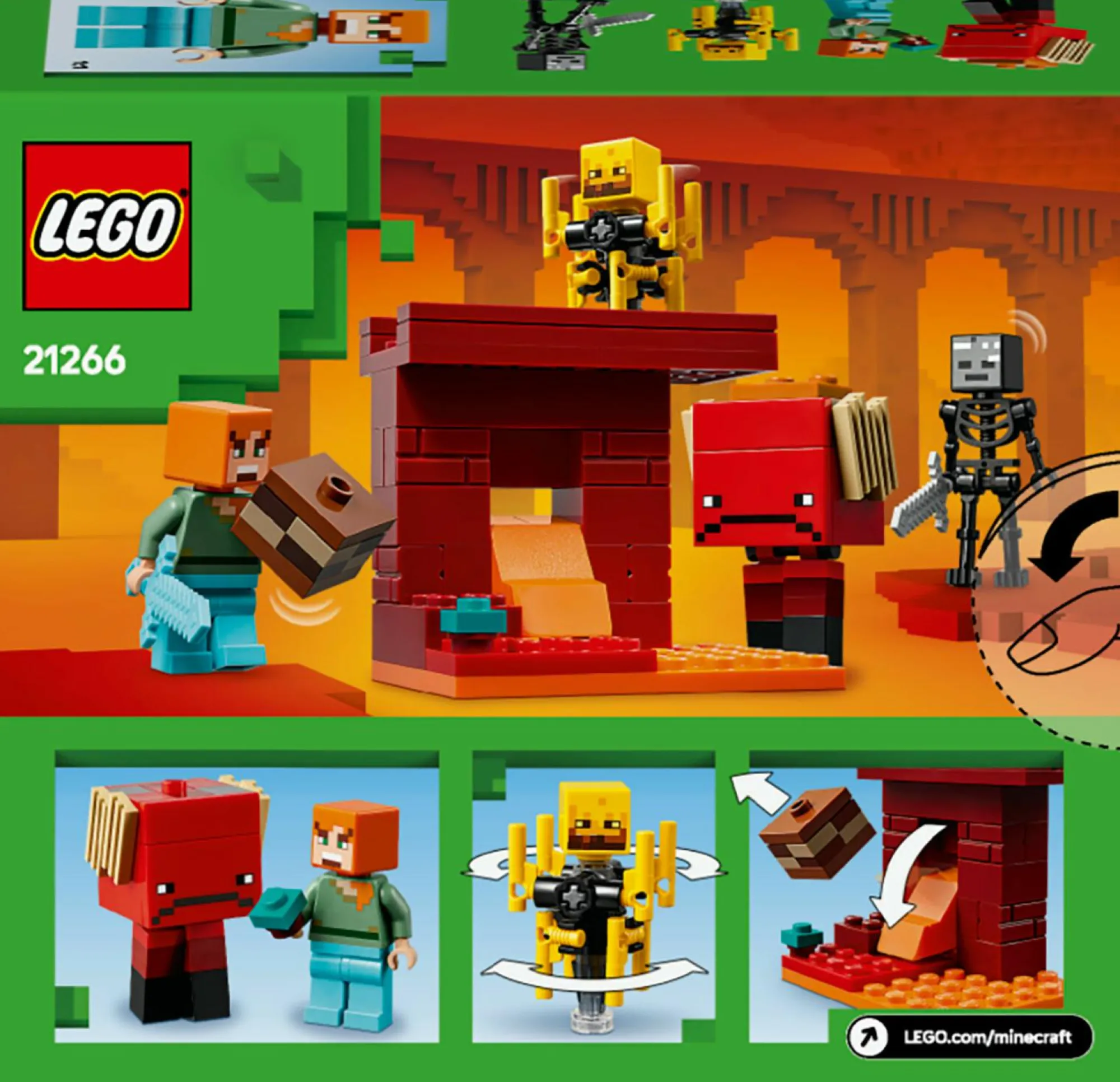 MINECRAFT Lego 21266 battaglia sul ponte del nether, gioco d’avventura bambini 6+ con funzioni e 4 personaggi dal videogioco> Mattoncini