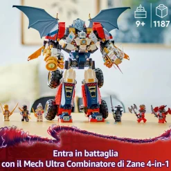 LEGO NINJAGO 71834 mech ultra combinatore di zane – robot giocattolo 4 in 1 separabile in 4 modellini, giochi per bambini 9+> Mattoncini