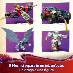 LEGO NINJAGO 71834 mech ultra combinatore di zane – robot giocattolo 4 in 1 separabile in 4 modellini, giochi per bambini 9+><noscript><img width=