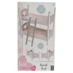 LOVE BEBE' Letto a castello in legno per bambole – con copertine e cuscini coordinati – love bebè><noscript><img width=