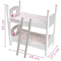 LOVE BEBE' Letto a castello in legno per bambole – con copertine e cuscini coordinati – love bebè><noscript><img width=
