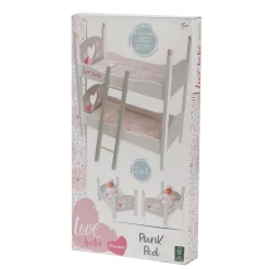LOVE BEBE' Letto a castello in legno per bambole – con copertine e cuscini coordinati – love bebè><noscript><img width=