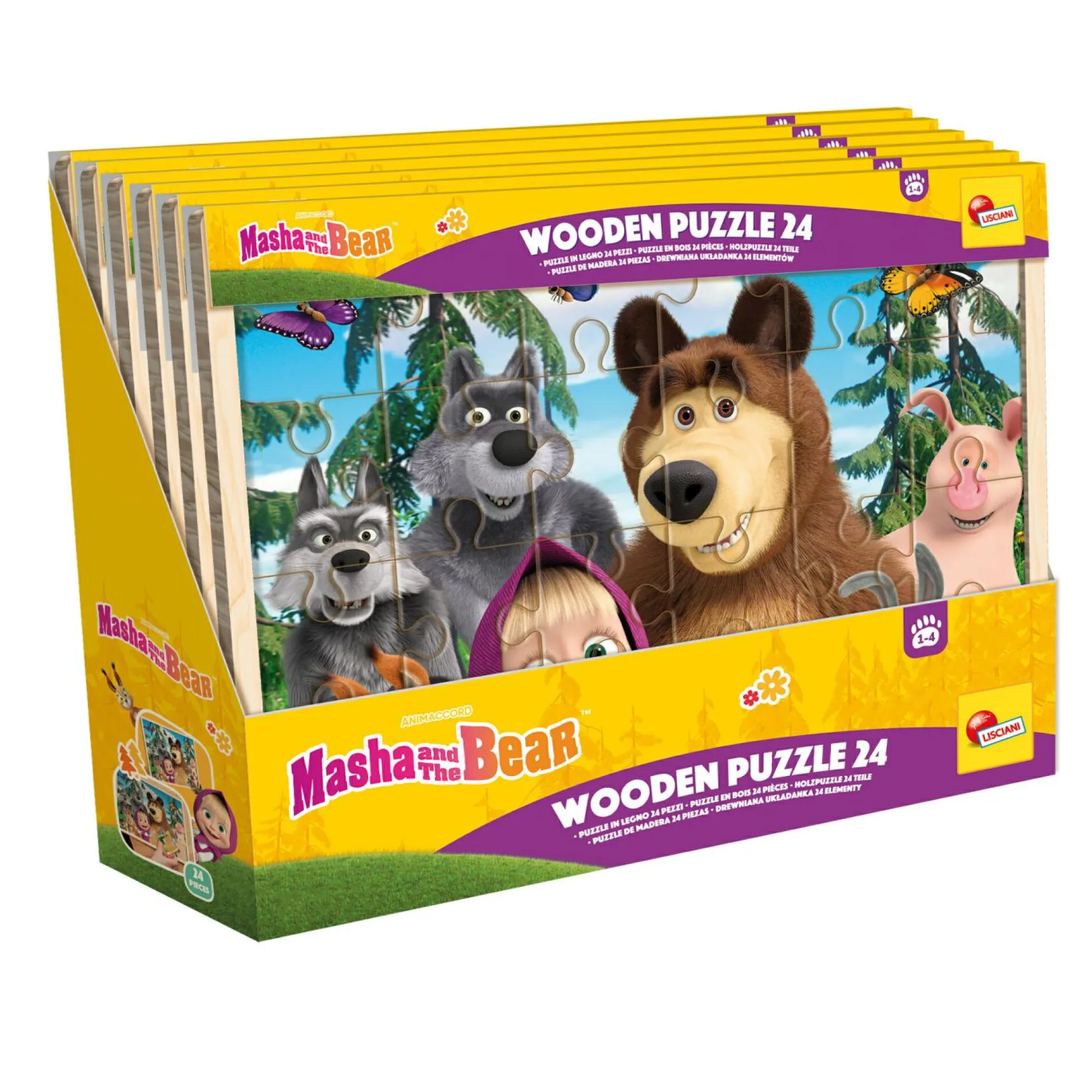 LISCIANI Masha puzzle in legno 24 pezzi – display da 6, perfetto per imparare giocando> Primi Apprendimenti