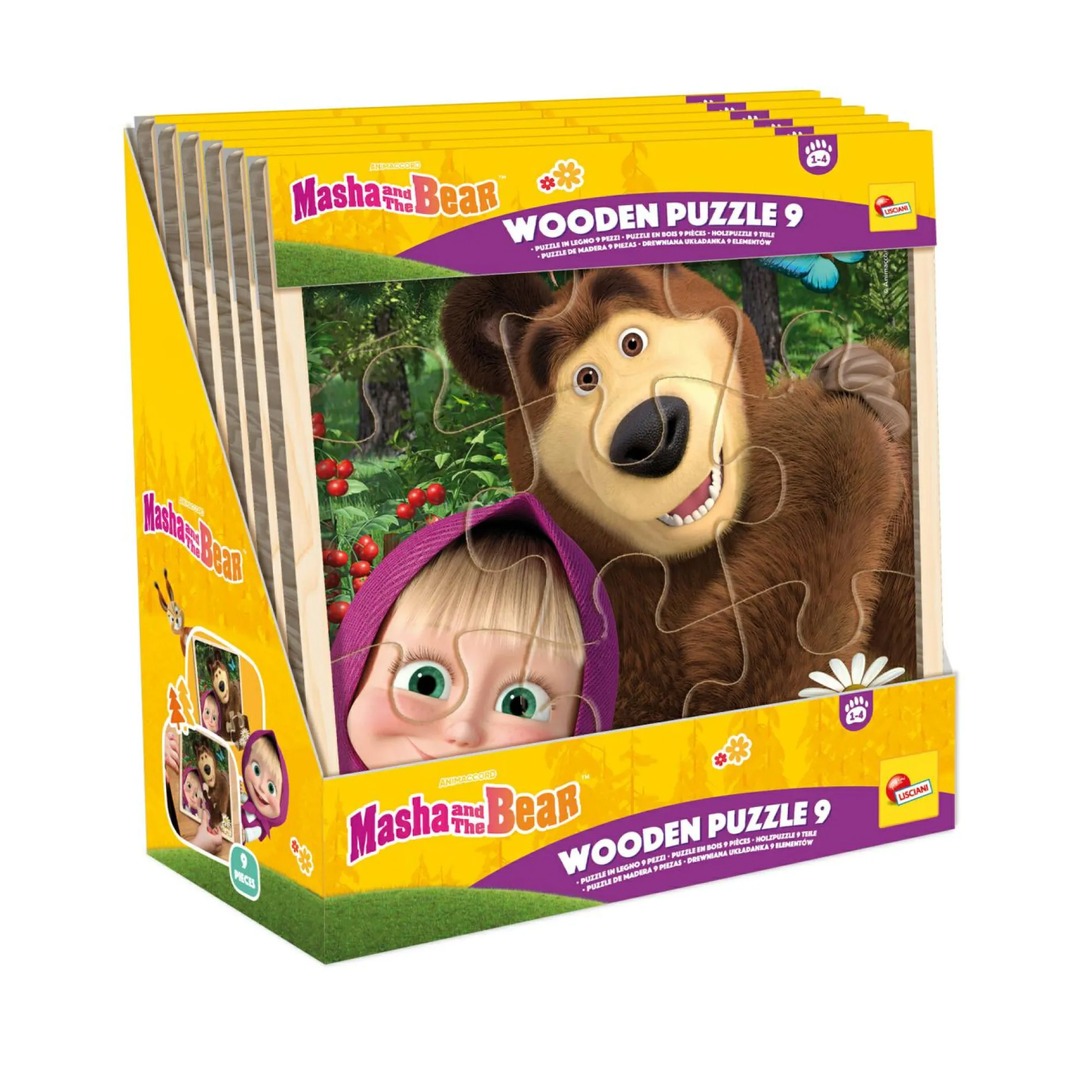 LISCIANI Masha puzzle in legno 9 pezzi – display da 6 con illustrazioni colorate> Primi Apprendimenti