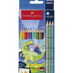 FABER-CASTELL Matite colorate colour grip –  edizione speciale dinosauro –  10 matite colorate + 3 matite colorate metalliche – inclusi adesivi dei dinosauri> Cancelleria E Accessori