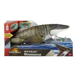 Jurassic World Mattel la rinascita – mosasauro morso letale, dinosauro snodato con enormi fauci e mini dilofosauro incluso> Action Figures
