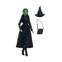 WICKED Mattel universal – elphaba, bambola snodata con pelle verde, capelli neri intrecciati e look da ballo rimovibile, accessori inclusi><noscript><img width=