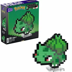 MEGA BLOKS Mega pokémon showcase – bulbasaur, set in stile retrò pixelato da costruire con 374 pezzi, con base piana per esporlo e incisione sul retro per appenderlo> Costruzioni Per Adulti|Set Costruzioni