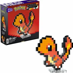 MEGA BLOKS Mega pokémon showcase – charmander, set in stile retrò pixelato da costruire con 349 pezzi, con base piana per esporlo e incisione sul retro per appenderlo> Costruzioni Per Adulti|Set Costruzioni