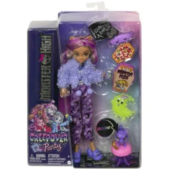 Monster High – clawdeen wolf creepover party, bambola con outfit dettagliato e accessori per il pigiama party, cucciolo crescent incluso><noscript><img width=