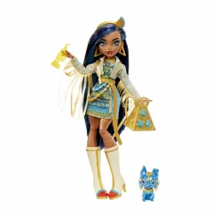 Monster High – cleo de nile, bambola snodata alla moda, dai capelli con ciocche blu, con accessori e cagnolino, giocattolo per bambini, 4+ anni, hhk54><noscript><img width=