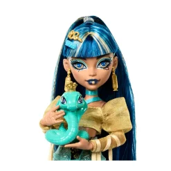 Monster High – cleo de nile, bambola con camicetta dorata e gonna a strati, cucciolo di cobra hissette e accessori><noscript><img width=
