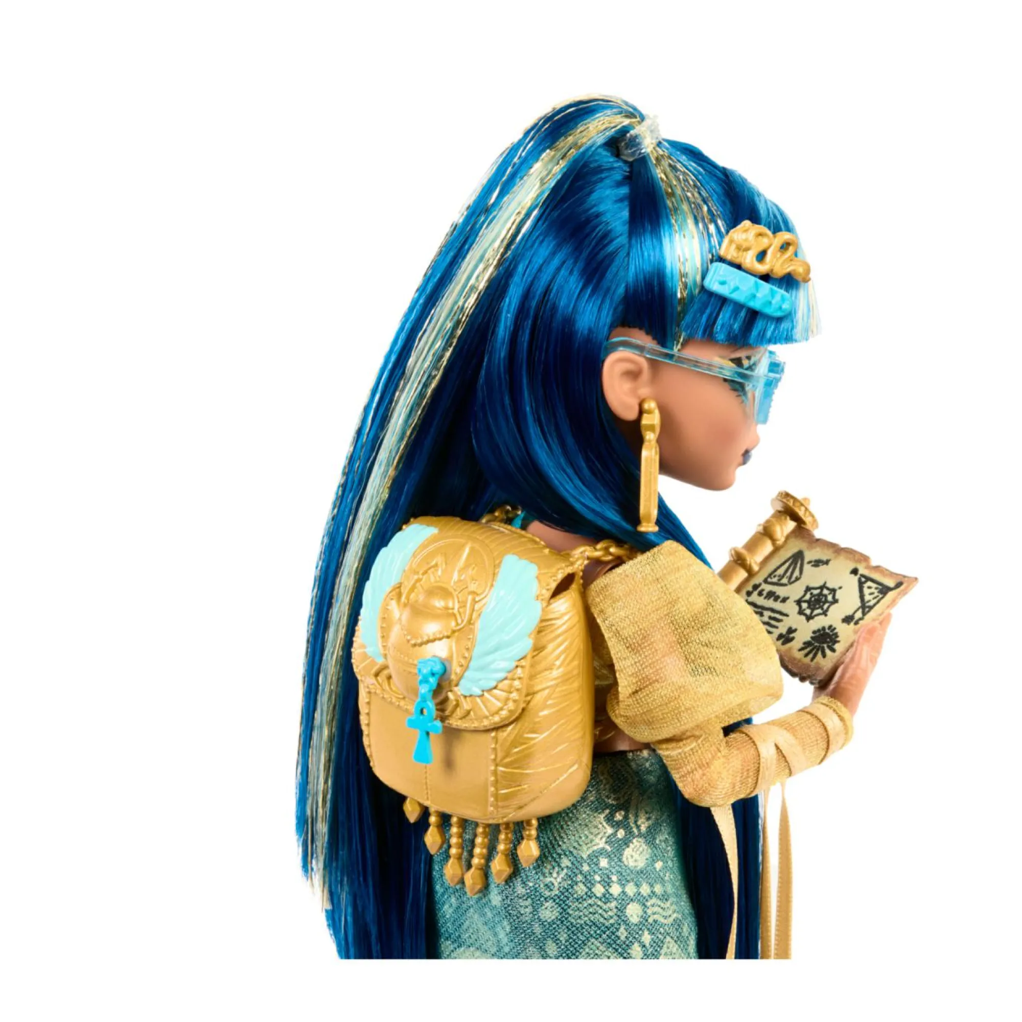 Monster High – cleo de nile, bambola con camicetta dorata e gonna a strati, cucciolo di cobra hissette e accessori> Fashion Dolls