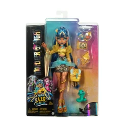 Monster High – cleo de nile, bambola con camicetta dorata e gonna a strati, cucciolo di cobra hissette e accessori><noscript><img width=