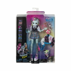 Monster High – frankie, bambola snodata alla moda, dai capelli con ciocche blu e nere, con accessori e cucciolo, giocattolo per bambini, 4+ anni, hhk53> Fashion Dolls
