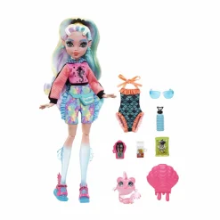 Monster High – lagoona blue, bambola snodata alla moda e capelli con ciocche colorate, con accessori e cucciolo di piranha, giocattolo per bambini, 4+ anni, hhk55> Fashion Dolls