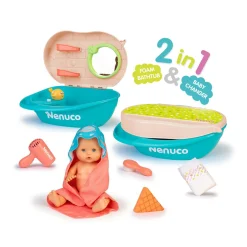 NENUCO bagnetto con le bolle, bambola 35 cm corpo rigido, con accessorio 2 in 1: bagnetto e fasciatoio, per bambine/i dai 3 anni><noscript><img width=