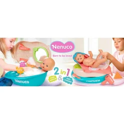 NENUCO bagnetto con le bolle, bambola 35 cm corpo rigido, con accessorio 2 in 1: bagnetto e fasciatoio, per bambine/i dai 3 anni><noscript><img width=