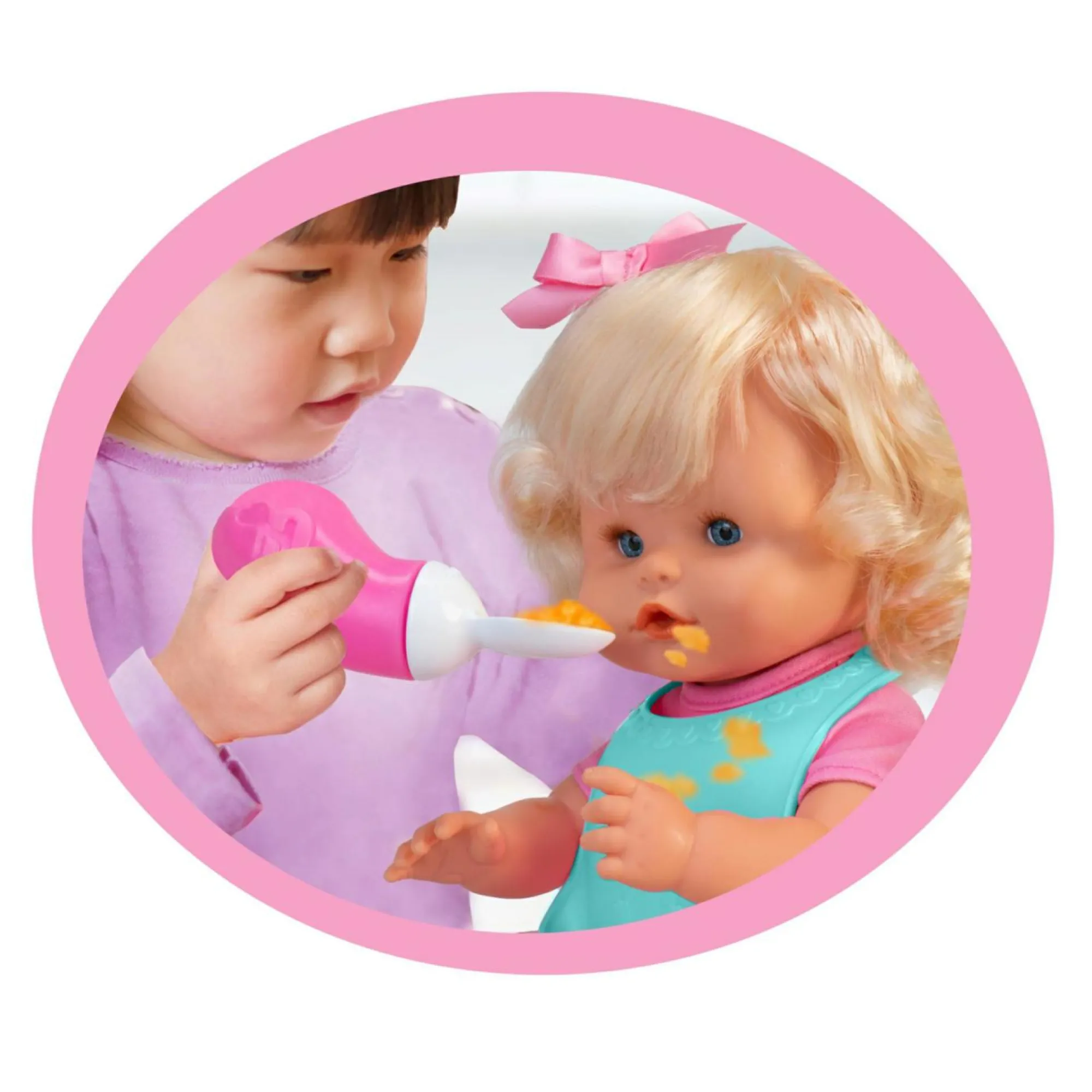 NENUCO prima pappa, bambola 35 cm capelli biondi, accessori per la prima pappa, per bambine/i dai 3 anni> Bambolotti