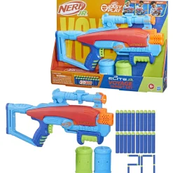 NERF elite junior – set voyage target, blaster in gommapiuma facile da usare, 20 dardi elite, 2 bersagli, per giochi all’aperto di bambini e bambine, dai 6 anni in su> Giochi Di Abilità E Sport
