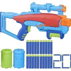 NERF elite junior – set voyage target, blaster in gommapiuma facile da usare, 20 dardi elite, 2 bersagli, per giochi all’aperto di bambini e bambine, dai 6 anni in su><noscript><img width=