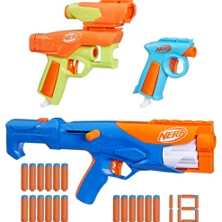 NERF n- series – gear up pack, confezione da 3 blaster, 18 dardi n1, giocattoli per giochi all’aperto per bambini e bambine dagli 8 anni in su><noscript><img width=