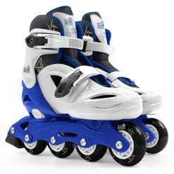SUN&SPORT Pattini a 4 ruote con taglia regolabile e sistema frenante per bambini – misura 31-35, fibbie regolabili e imbottitura dello stivale – disponibile in blu e rosa> Pattini E Skateboard