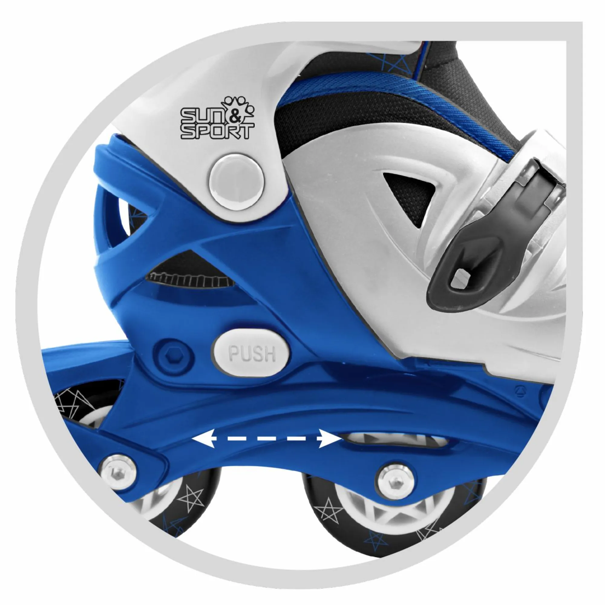SUN&SPORT Pattini a 4 ruote con taglia regolabile e sistema frenante per bambini – misura 31-35, fibbie regolabili e imbottitura dello stivale – disponibile in blu e rosa> Pattini E Skateboard