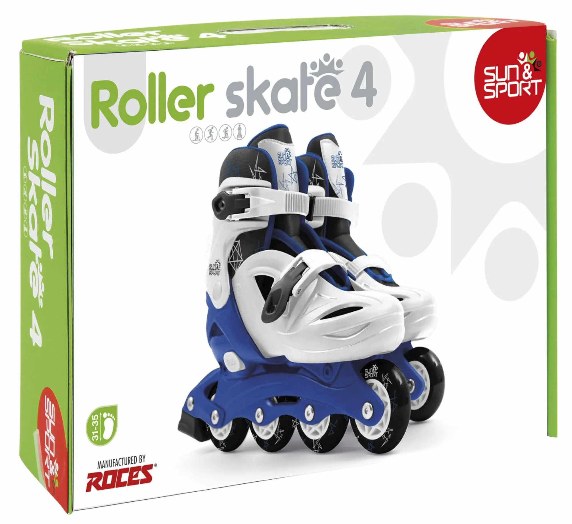 SUN&SPORT Pattini a 4 ruote con taglia regolabile e sistema frenante per bambini – misura 31-35, fibbie regolabili e imbottitura dello stivale – disponibile in blu e rosa> Pattini E Skateboard