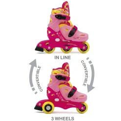 SUN&SPORT Pattini a 3 ruote regolabili con freno posteriore – misure da 26 a 30 per bambini – rosa><noscript><img width=