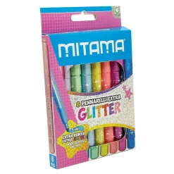 MITAMA Pennarelli extra glitter , punta maxi,4 pastel+4 bril, scat. 8 pz> Cancelleria E Accessori