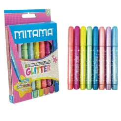 MITAMA Pennarelli extra glitter , punta maxi,4 pastel+4 bril, scat. 8 pz> Cancelleria E Accessori