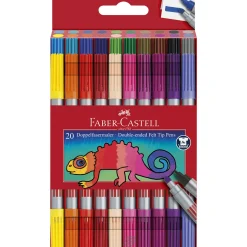 FABER-CASTELL Pennarello punta doppia con inchiostro atossico a base d’acqua –  punta sottile e jumbo –  astuccio da 20> Cancelleria E Accessori