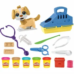 PLAY-DOH – set da veterinario, playset con 10 strumenti e 5 colori di pasta da modellare atossica, cane giocattolo per bambini dai 3 anni in su><noscript><img width=