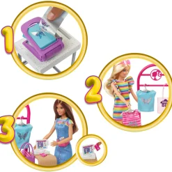 Barbie Playset make & sell boutique, bambola con capelli castani, strumenti per fogli in alluminio, abiti e accessori><noscript><img width=