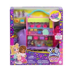 Polly Pocket – aereo gattino, playset da viaggio con 2 micro bambole, palco rotante e cucciolo di gatto, 19 accessori inclusi><noscript><img width=